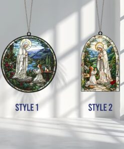 Lady of Lourdes Suncatcher Ornament Unique Religious Decor Perfect Gift for Catholic and Christian Faith Beautiful Window Decoration for Home or Church, Lady of Lourdes Suncatcher Ornament