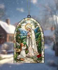 Lady of Lourdes Suncatcher Ornament Unique Religious Decor Perfect Gift for Catholic and Christian Faith Beautiful Window Decoration for Home or Church, Lady of Lourdes Suncatcher Ornament