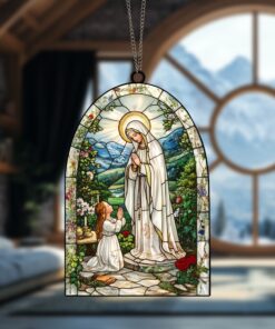 Lady of Lourdes Suncatcher Ornament Unique Religious Decor Perfect Gift for Catholic and Christian Faith Beautiful Window Decoration for Home or Church, Lady of Lourdes Suncatcher Ornament