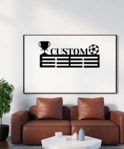 Custom Soccer Cup Medal Hanger Football Player Sign with Name, 12 Rungs medals Ribbons Soccer Football lover Medals, Kids Room Gift For Him, Full Size Range, Perfect Fit for Everyone