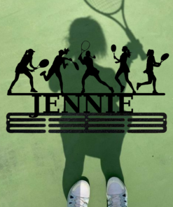 Personalized Female Tennis Sport Medal Hanger Tennis Girl Sign 12 Rungs for medals & Ribbons Show Spirit, metal Tennis Player Gift for Her, Full Size Range, Perfect Fit for Everyone