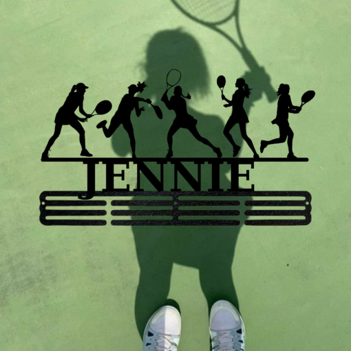 Personalized Female Tennis Sport Medal Hanger Tennis Girl Sign 12 Rungs for medals & Ribbons Show Spirit, metal Tennis Player Gift for Her, Full Size Range, Perfect Fit for Everyone