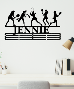 Personalized Female Tennis Sport Medal Hanger Tennis Girl Sign 12 Rungs for medals & Ribbons Show Spirit, metal Tennis Player Gift for Her, Full Size Range, Perfect Fit for Everyone