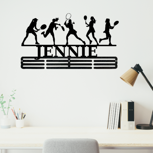 Personalized Female Tennis Sport Medal Hanger Tennis Girl Sign 12 Rungs for medals & Ribbons Show Spirit, metal Tennis Player Gift for Her, Full Size Range, Perfect Fit for Everyone