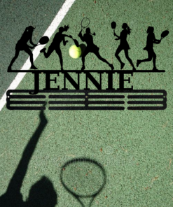 Personalized Female Tennis Sport Medal Hanger Tennis Girl Sign 12 Rungs for medals & Ribbons Show Spirit, metal Tennis Player Gift for Her, Full Size Range, Perfect Fit for Everyone