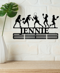 Personalized Female Tennis Sport Medal Hanger Tennis Girl Sign 12 Rungs for medals & Ribbons Show Spirit, metal Tennis Player Gift for Her, Full Size Range, Perfect Fit for Everyone