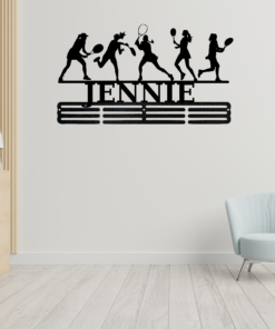 Personalized Female Tennis Sport Medal Hanger Tennis Girl Sign 12 Rungs for medals & Ribbons Show Spirit, metal Tennis Player Gift for Her, Full Size Range, Perfect Fit for Everyone