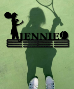 Personalized Female Tennis Player Medal Hanger Tennis Girl Sign 12 Rungs for medals & Ribbons Show metal Tennis Player Gift for Her, Simple Style