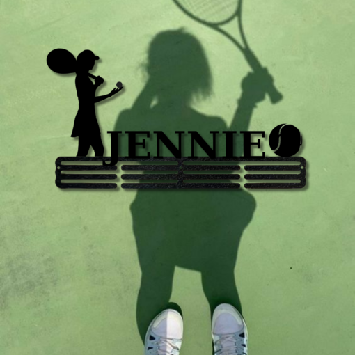 Personalized Female Tennis Player Medal Hanger Tennis Girl Sign 12 Rungs for medals & Ribbons Show metal Tennis Player Gift for Her, Simple Style