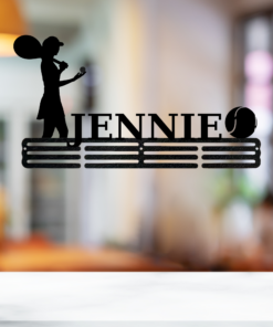 Personalized Female Tennis Player Medal Hanger Tennis Girl Sign 12 Rungs for medals & Ribbons Show metal Tennis Player Gift for Her, Simple Style