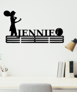 Personalized Female Tennis Player Medal Hanger Tennis Girl Sign 12 Rungs for medals & Ribbons Show metal Tennis Player Gift for Her, Simple Style