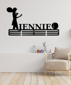 Personalized Female Tennis Player Medal Hanger Tennis Girl Sign 12 Rungs for medals & Ribbons Show metal Tennis Player Gift for Her, Simple Style