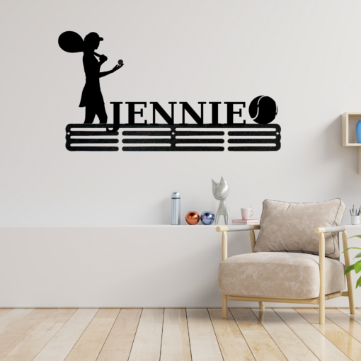 Personalized Female Tennis Player Medal Hanger Tennis Girl Sign 12 Rungs for medals & Ribbons Show metal Tennis Player Gift for Her, Simple Style