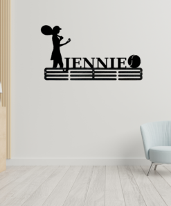 Personalized Female Tennis Player Medal Hanger Tennis Girl Sign 12 Rungs for medals & Ribbons Show metal Tennis Player Gift for Her, Simple Style