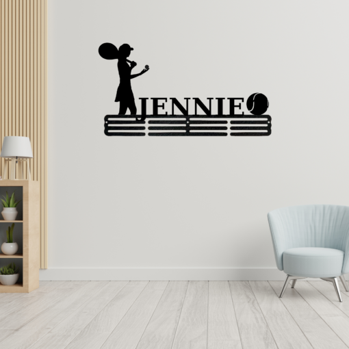 Personalized Female Tennis Player Medal Hanger Tennis Girl Sign 12 Rungs for medals & Ribbons Show metal Tennis Player Gift for Her, Simple Style