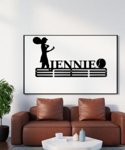 Personalized Female Tennis Player Medal Hanger Tennis Girl Sign 12 Rungs for medals & Ribbons Show metal Tennis Player Gift for Her, Simple Style