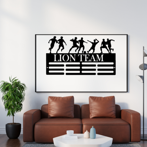 Custom Soccer Cup Medal Hanger Football Player Sign with Name, 12 Rungs medals Ribbons Soccer Football lover Medals, Kids Room Gift For Him, Full Color Range, Find Your Perfect Shade